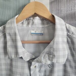 Columbia PFG Mens 2XT Grey White Gingham Plaid Omni-Shade Fishing Shirt vented
